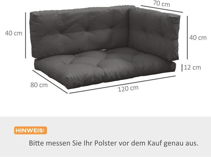 Produktbild Swisshandel24 3 Sitzer Palettenkissen 120cmx80cmx12cm, UV-Schutz wasserabweisend, Dunkelgrau (120 x 80 x 12 cm)
