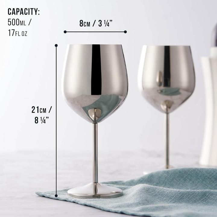 Image du produit Oak & Steel Acier inoxydable Verres à vin Argent Lot de 2 (50 cl, 2 Verres, Set de verres à vin)