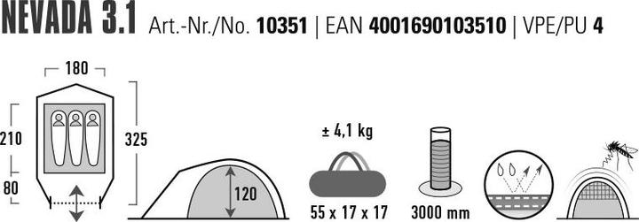 Produktbild High Peak Zelt Nevada 3.1 (Kuppelzelt, 3.95 kg, 3 Personen)