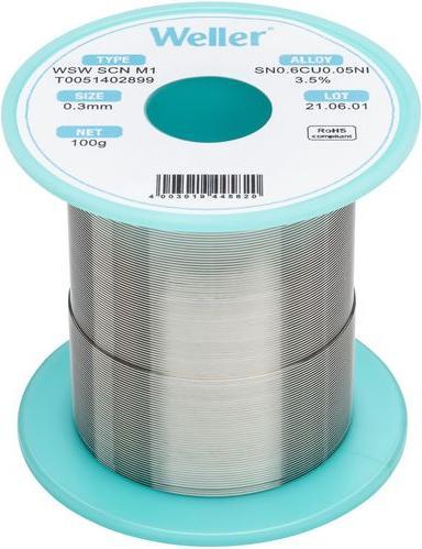 Actual product image Weller Erem Weller T0051402899 Solder, lead-free lead-free, coil Sn0.6Cu0.05Ni 100g 0.30mm