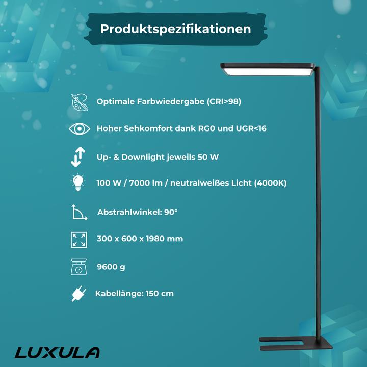 Immagine prodotto Luxula LED Büro-Stehleuchte, Up/Down, schwarz (7000 lm)