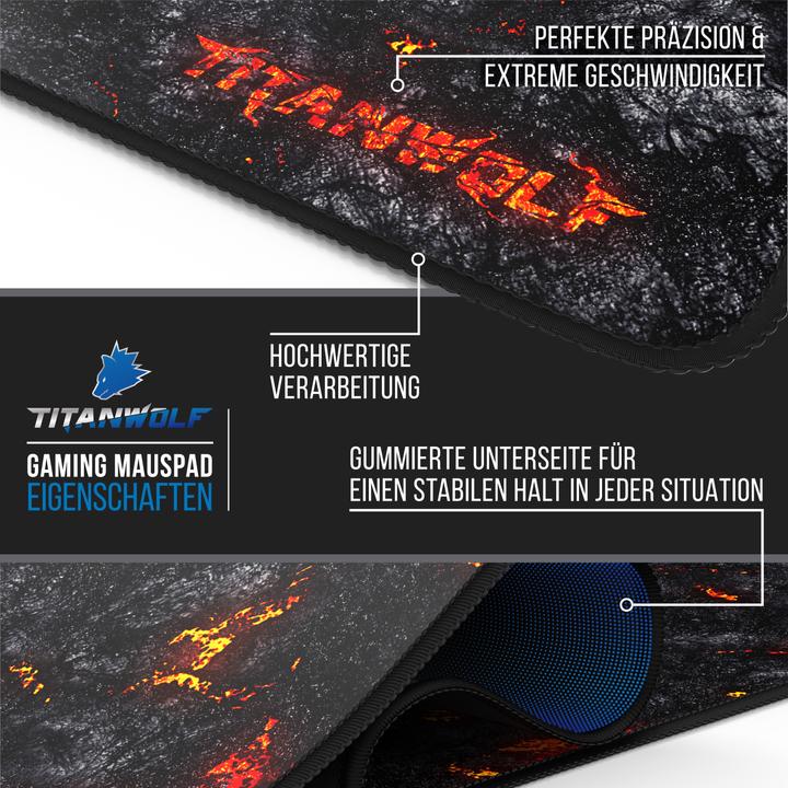 Produktbild Titanwolf Gaming Mauspad, XXXL Speed Mausmatte 1200 x 400 mm, Geschwindigkeit & Präzision, Lava (3XL)