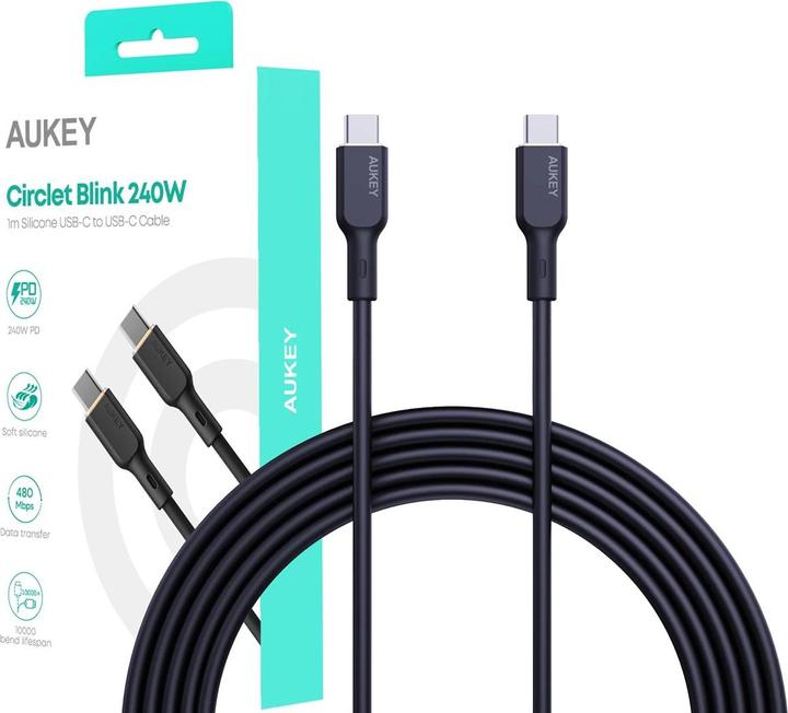 Produktbild Aukey CB-SCC241 USB-C Power Delivery PD 240W 5A 20V 1m Nylon Schwarz (1 m, USB 3.2 Gen 1)