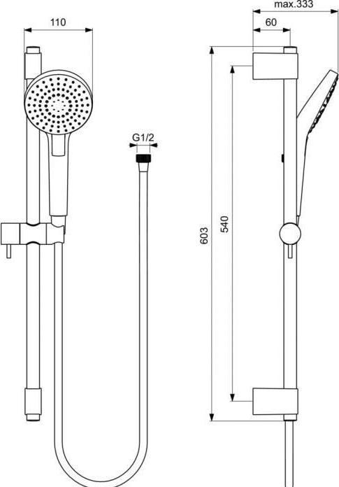 Image du produit Ideal Standard IDS Combiné de douche IDEALRAIN EVO avec douchette à main à 3 jets d= 110mm 900mm chromé (3 Types de jets, 8 l/min)