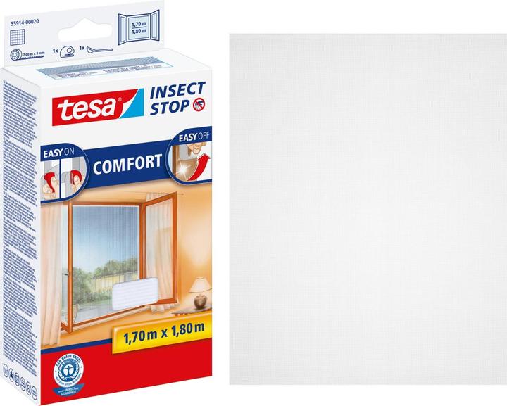 Produktbild tesa Insektenschutz COMFORT für Fenster, mit Klettband, selbstklebend, ohne Bohren (170 x 180 cm)