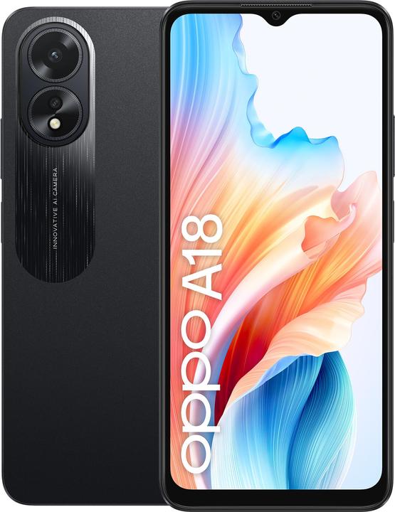 Productafbeelding OPPO A18 (128 GB, Gloeiend zwart, 6.56", Dubbele SIM, 8 Mpx, 4G)