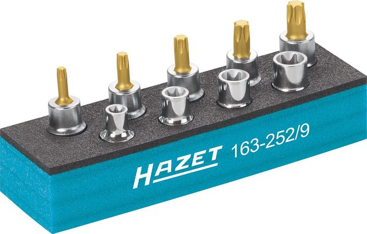 Produktbild HAZET Werkzeug Satz ∙ TORX 163-252/9 ∙ Vierkant10 mm (3/8 Zoll) ∙ Aussen TORX Profil, Innen TORX …
