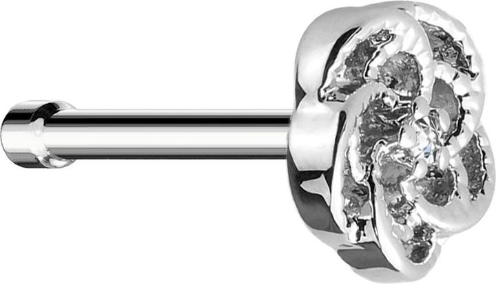 Produktbild Star Piercing Nasenstecker gerade silber Blume mit mittig Kristall (Messing, Chirurgenstahl 316L)