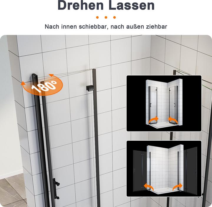 Actual product image SONNI Folding door, shower enclosure, corner entry, shower cubicle, 90 x 120 cm, black, 6 mm, glass (120 cm, 90 cm, 195 cm)