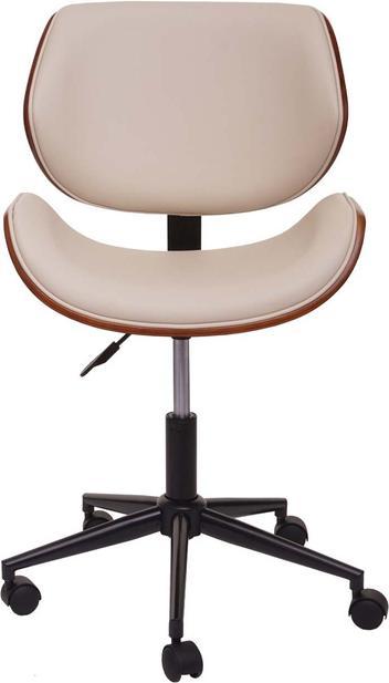 Produktbild Swisshandel24 Bürostuhl, Drehstuhl Schreibtischstuhl, Bugholz Walnuss-Optik Retro drehbar höhenverstellbar creme