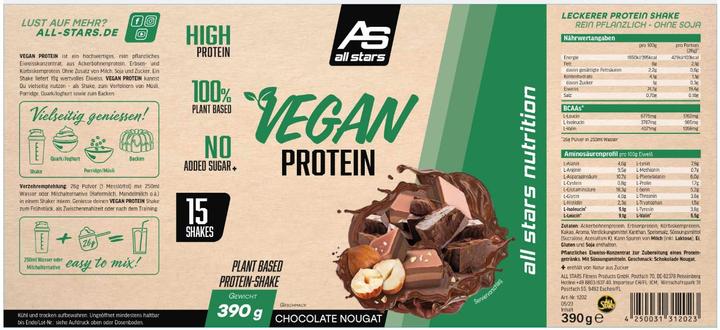 Produktbild All Stars Vegan Protein (390G Dose) (Schokolade, Nougat, 1 Stk., 400 g)