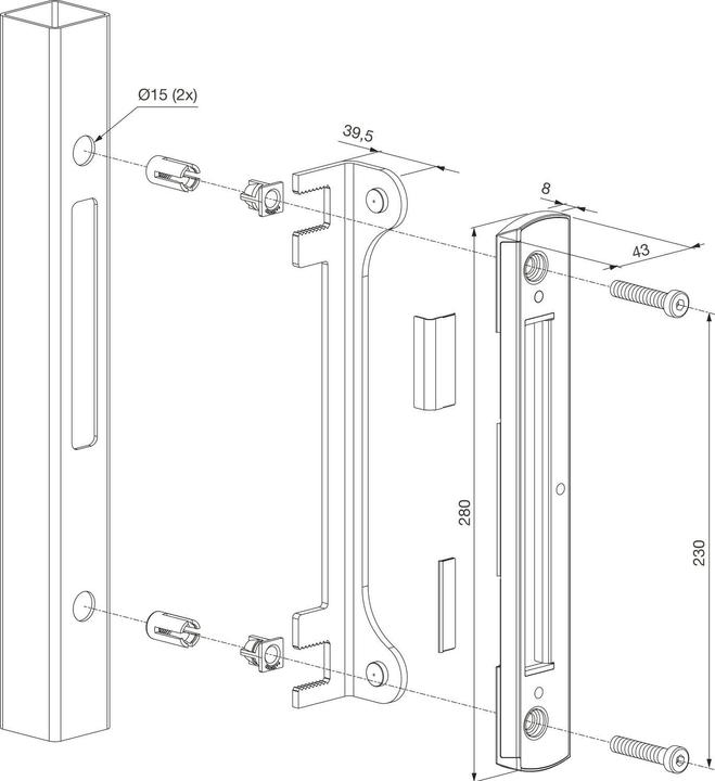 Actual product image Locinox Strike plate with stop for tubular frame lock Fiftylock/Fortylock, stainless steel (Door plate set)