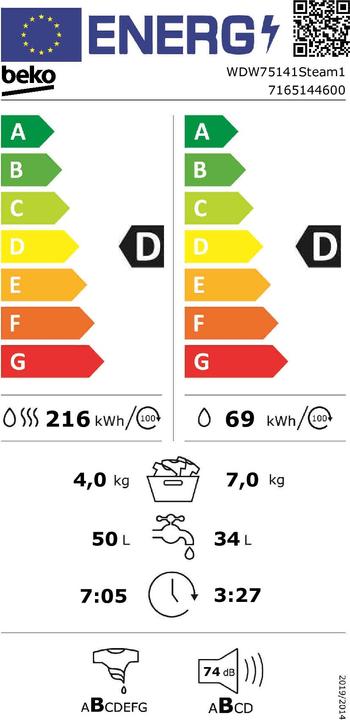 Energie-Label Beko WDW75141Steam1