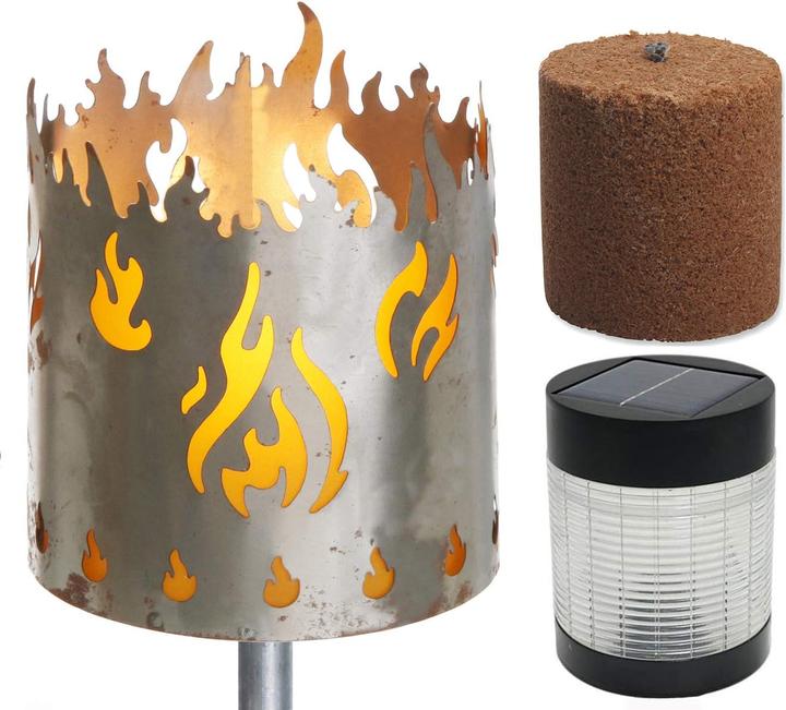Image du produit Novaliv Gartenfackel Feuer Feuerschale Metall mit Stiel Brennmittel Solarlampe LED