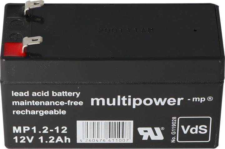 Actual product image Multipower Battery MP1.2-12 Lead acid battery with 4,8mm Faston contacts (12 V, 1.20 Ah)