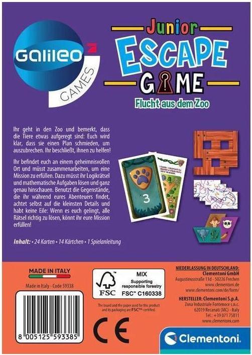 Actual product image Clementoni Galileo Escape Game Junior Escape from the zoo (German)