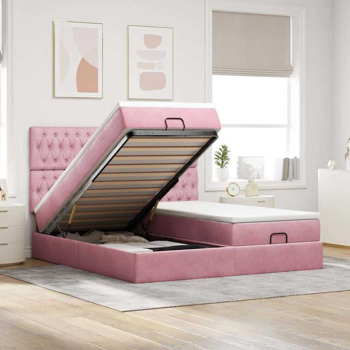 Produktbild VidaXL Ottoman-Bett mit Matratzen Rosa 200x200 cm Samt (200 x 200 cm)