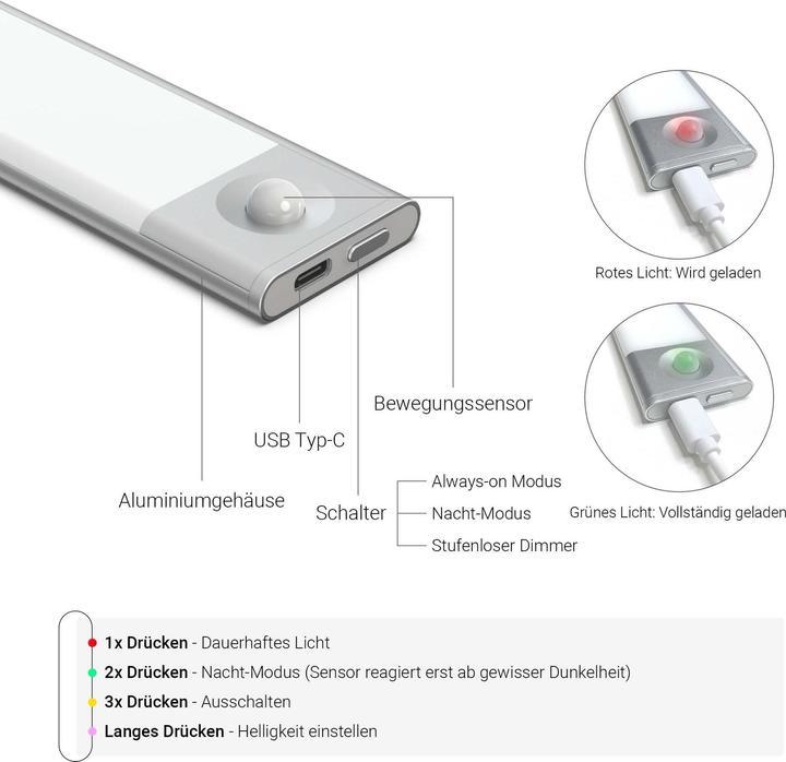 Produktbild Lighty Sensorlampe - Kabellose LED Lichtleiste mit Bewegungsmelder (40 cm) - Warmes Licht