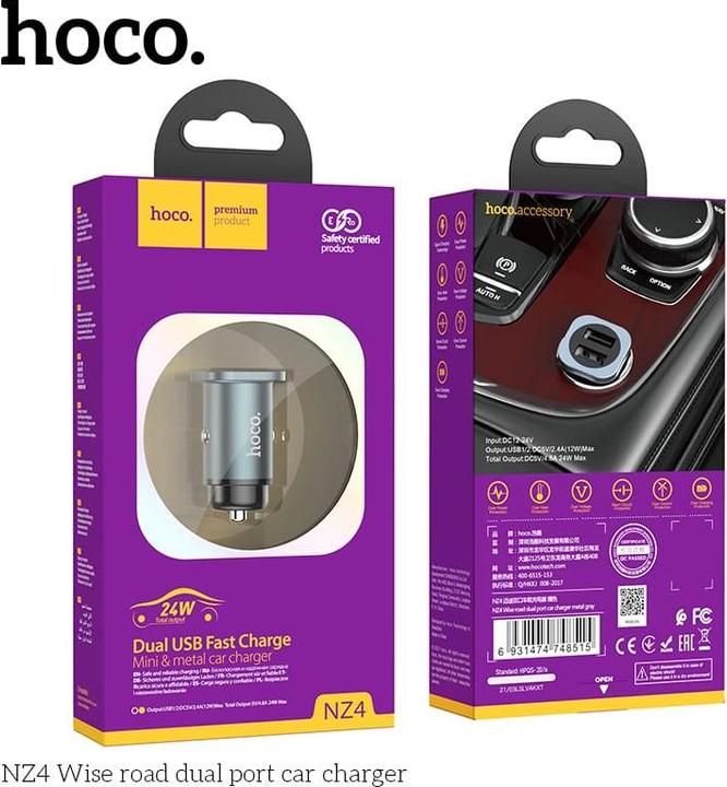 Image du produit Hoco NZ4 Wise Road Chargeur de voiture à double port, gris