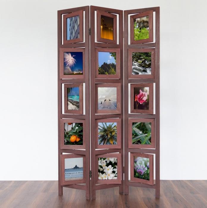 Actual product image Homestyle4u 3 fold screen room divider wood partition wall in brown photo wall