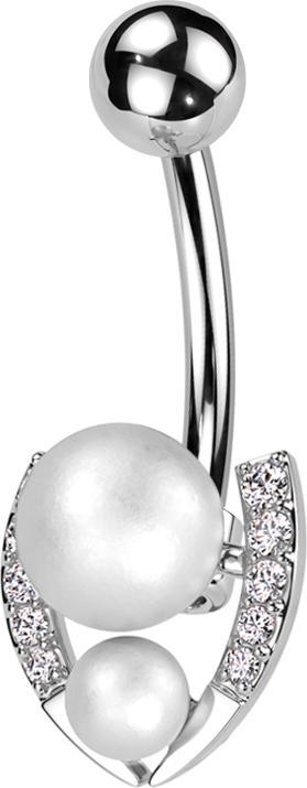 Star Piercing Banane silber mit Kugel silber und zwei Perlenkugeln silber Kristalle silber (Messing, Chirurgenstahl 316L)