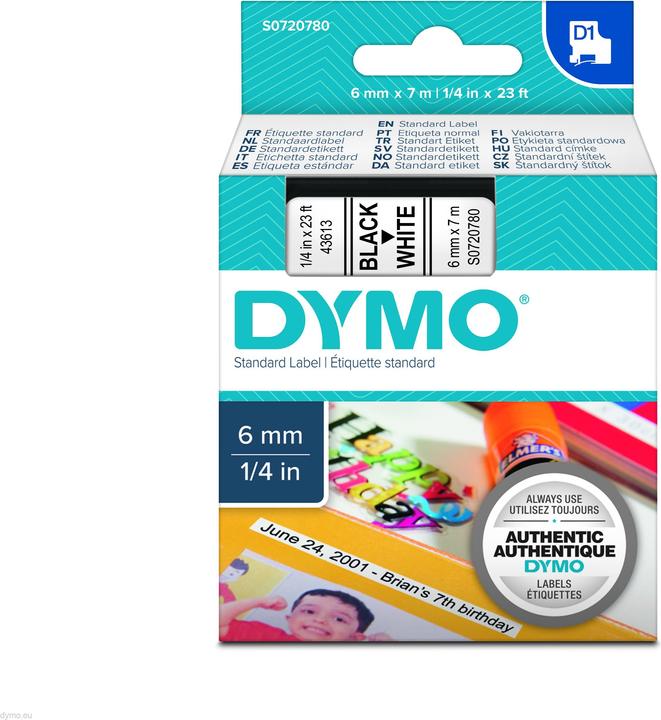 Produktbild Dymo S0720780 Standardband (0.60 cm, Schwarz)