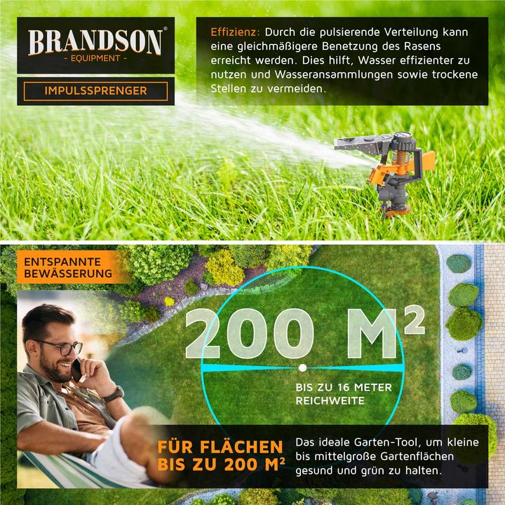 Produktbild Brandson 4x Kreisregner, Intervall-Sprinkler, 360° Impulsregner, Rasensprenger bis 200 m², Gardena kompatibel (Impuls-, Kreis- und Sektorenregner)