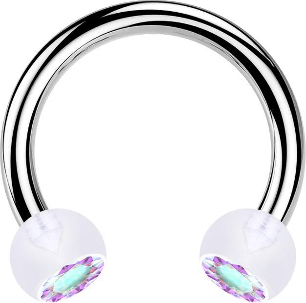 Star Piercing Circular Barbell silber mit zwei Kugeln transparent Kristall multicolor (ohne Messing, Bioflex, Chirurgenstahl 316L)