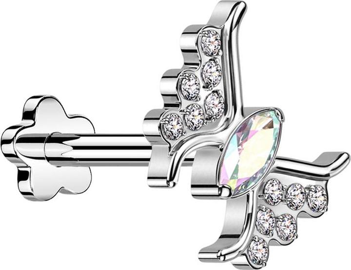 Produktbild Star Piercing Micro Threadless Labret Blume silber Schmetterling silber Kristall multicolor (Titan G23, ohne Messing)