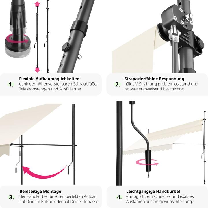 Produktbild tectake Klemmmarkise mit Handkurbel (3.50 m)