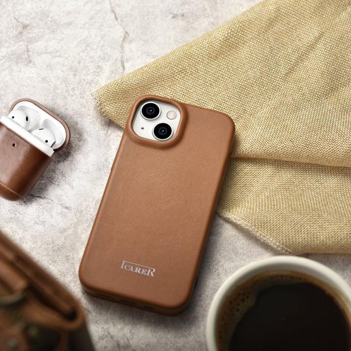 Immagine prodotto iCarer CE Premium Leather Folio Case iPhone 14 Plus Magnetic Flip Leather Folio Case MagSafe Brown ( (Apple iPhone 14 Plus)