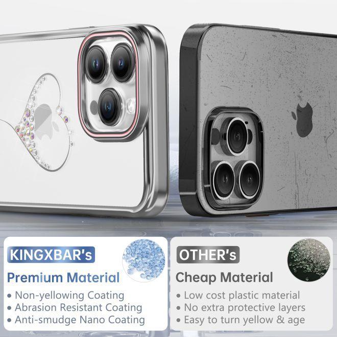 Actual product image Kingxbar Wish Series silicone case with crystals for iPhone 15 Pro Max - silver (Apple iPhone 15 Pro Max)