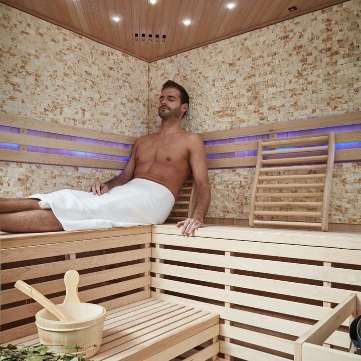 Produktbild Home Deluxe Indoor Sauna CASHEIM BIG XL - 200 x 200 cm für 6 Personen - Traditionelle Sauna mit Kunststeinwand m