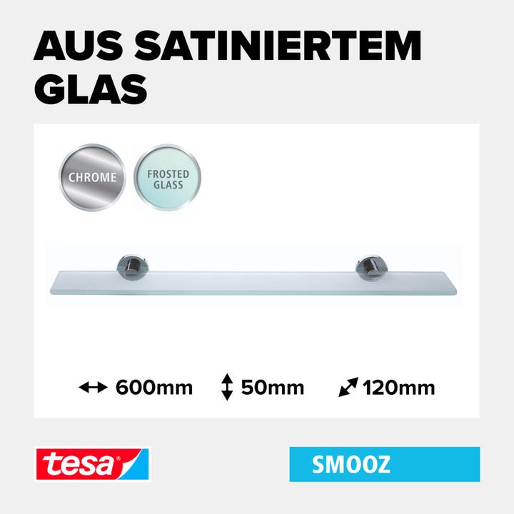 Produktbild tesa SMOOZ Glasablage inkl. Klebelösung ohne Bohren (5 x 18 x 70.5 cm)