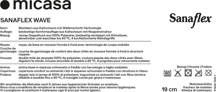 Valori nutrizionali e ingredienti Sanaflex Wave (80 x 200 cm, Nucleo di schiuma)