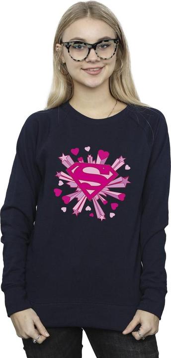 Actual product image Womens/Ladies Superman Pink Hearts And Stars Logo Sweatshirt (XL)