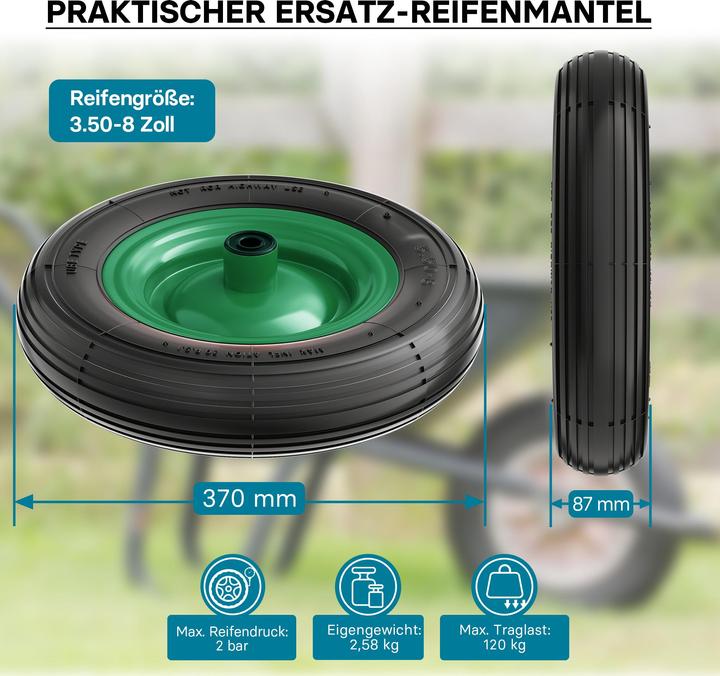 Immagine prodotto Wiltec Carriola Ruota 3.50-8 Pneumatico max.120 kg con cerchio e camera d'aria Carriola