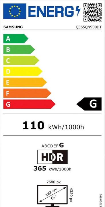 Energy Label Samsung QE65QN900D (EU) (65", QN900D, NeoQLED, 8K, 2024)