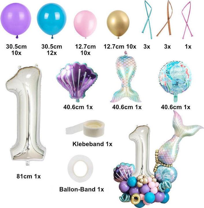 Actual product image Hermex Mermaid Balloon Set Birthday Balloon Mermaid Set Number