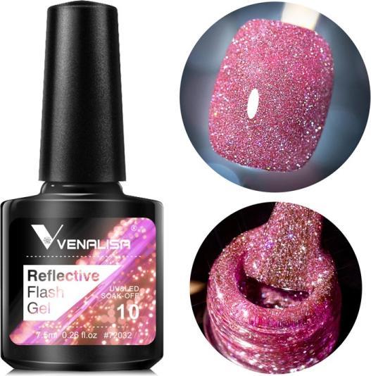Image du produit Venalisa Gel laque Reflective Neon Disco Gel BD10 (Rose bonbon pailleté, Vernis à ongles effet gel)
