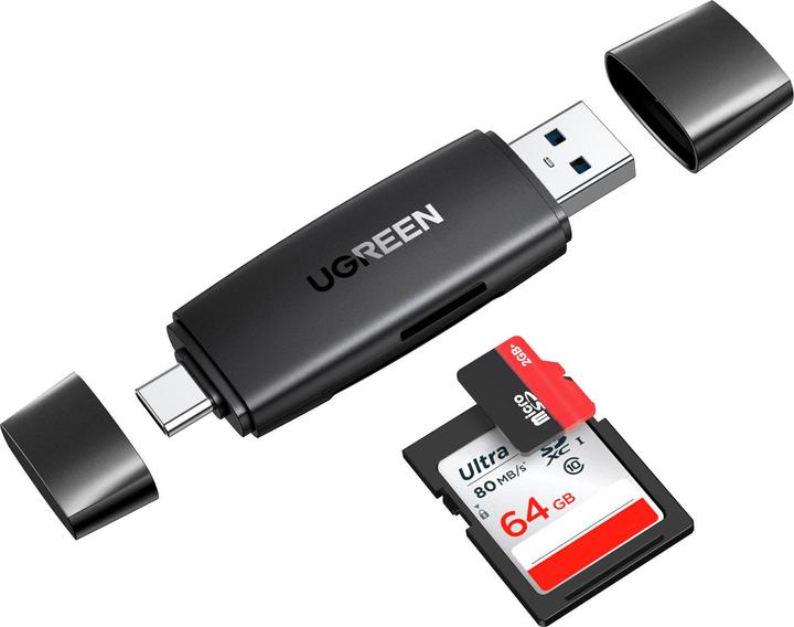 Produktbild Ugreen CM304 USB + USB-C Adapter Card Reader SD + microSD (black) (USB-C)