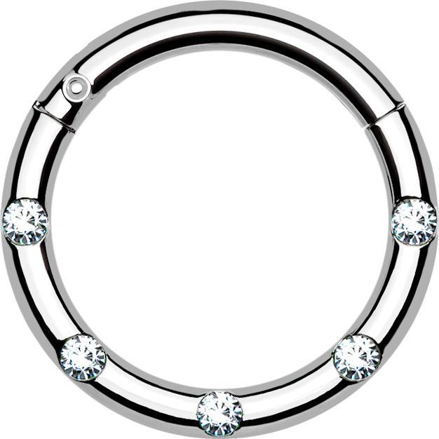 Star Piercing Micro Segmentring klappbar silber front fünf Kristalle silber (ohne Messing, Chirurgenstahl 316L)