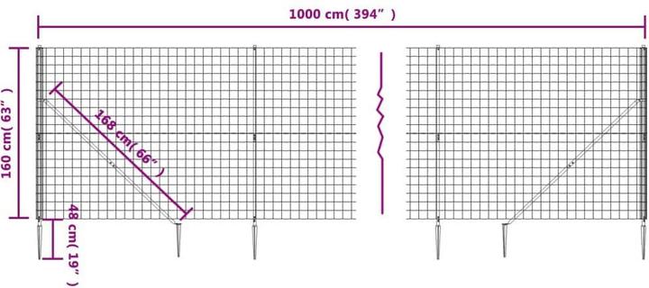 Immagine prodotto VidaXL Maschendrahtzaun mit Bodenhülsen Anthrazit 1,6x10 m