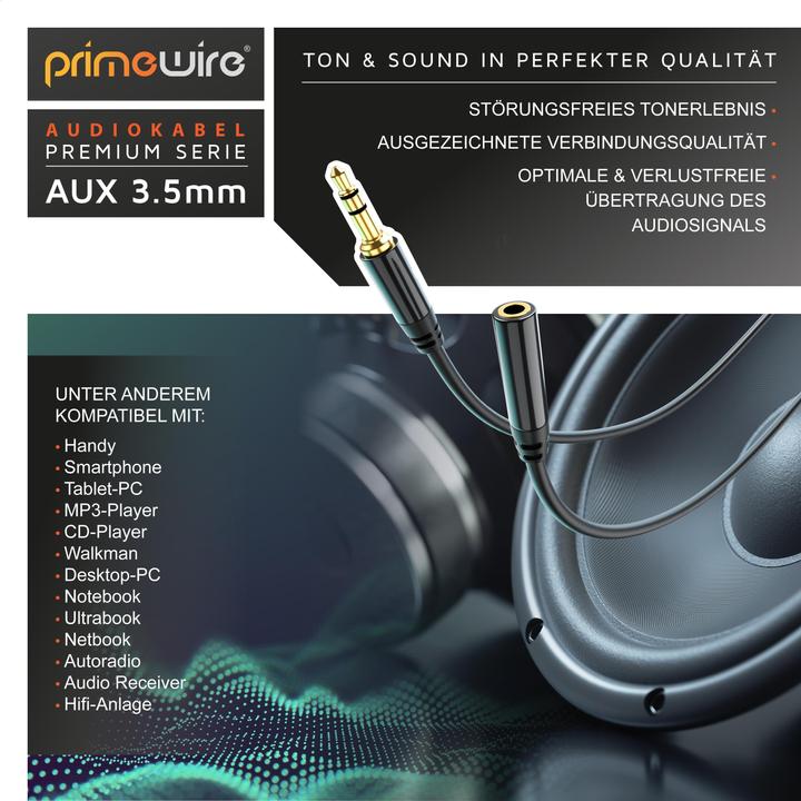 Produktbild Primewire 3,5mm Klinke Audio Kabel, AUX, HiFi Audio Klinkenkabel / Verlängerungskabel (0.50 m, 3.5mm Klinke (AUX))