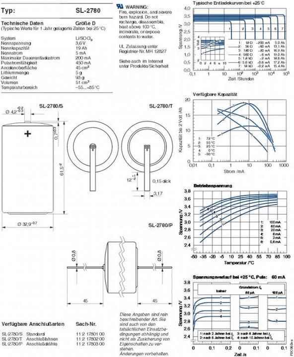 Produktbild Tadiran Batterie SL780/T, SL-780/T, SL-2780/T (1 Stk., SL-2780, 16500 mAh)