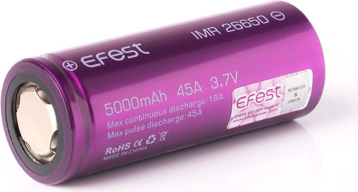 Actual product image Efest Battery Purple IMR26650, unprotected (1 pcs., 26650, 5000 mAh)