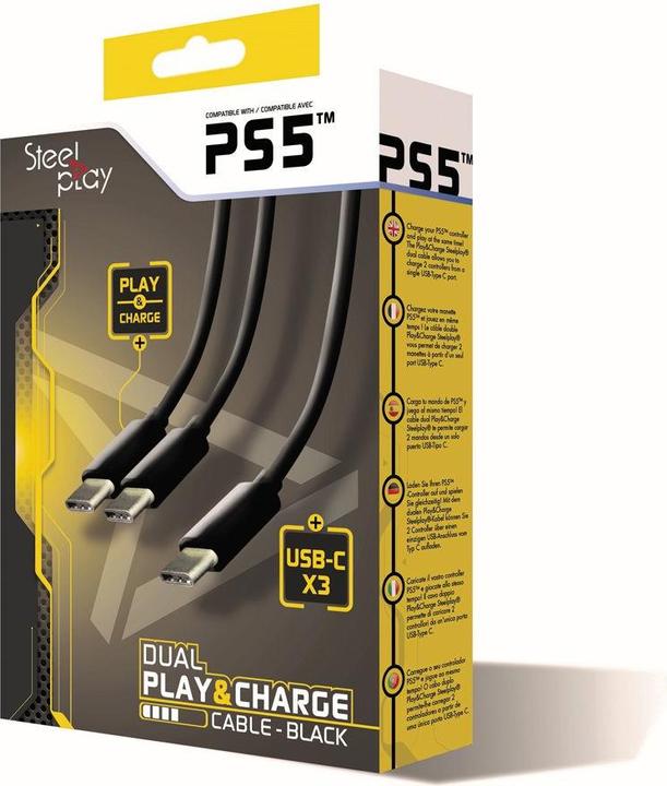 Produktbild Steelplay Dual Play & Ladekabel für Controller 3m Schwarz PS5 (PS5)