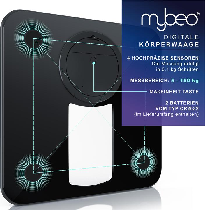 Actual product image Mybeo Digital Body Scale, Bathroom Scale with 6 mm Safety Glass, Glass Personal Scale with LCD Display (150 kg)
