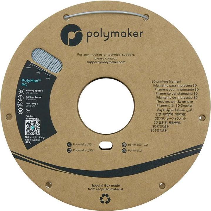 Immagine prodotto Polymaker PC02005 Filamento PC (policarbonato) resistente agli urti, resistente al calore 1,75mm 750g Grigio (Carbonio, 1.75 mm, 750 g, Grigio)
