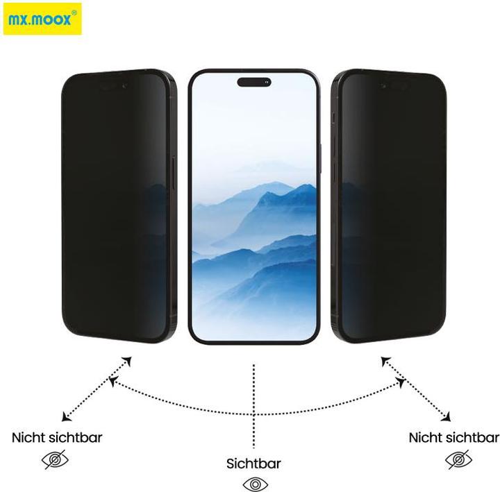 Actual product image Mx. Moox CORNING iPhone 14 Pro - Tempered Glass / Panzerglas - Privacy (1 Piece, Apple iPhone 14 Pro)